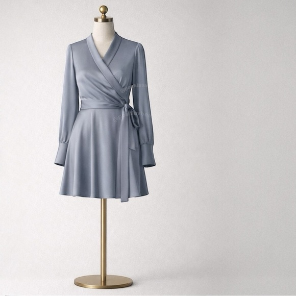 Aritzia Dresses & Skirts - NWT Babaton Hyde Satin Wrap Mini Dress – Slate Gray – Size Small
